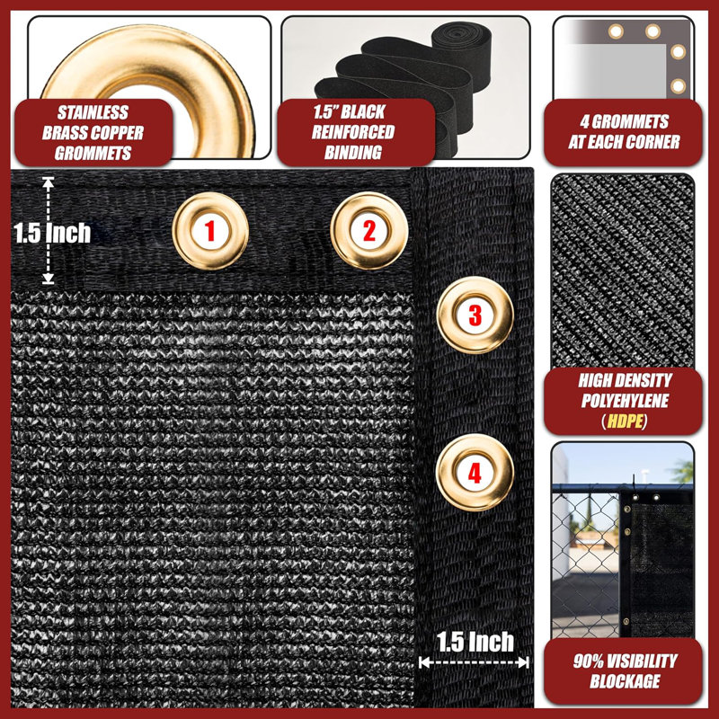 Pare-brise pour intimité avec fixations et œillets Amgo Fence, Noir, H 4 pi x l 10 pi