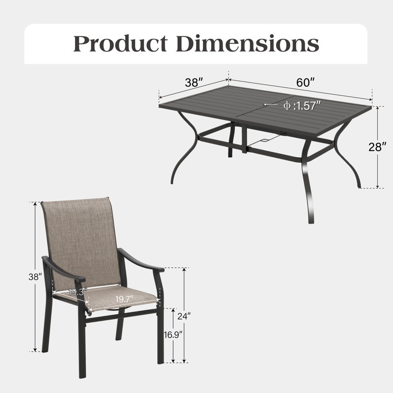 6 - Person Metal Patio Dining Set With Rectangular Table