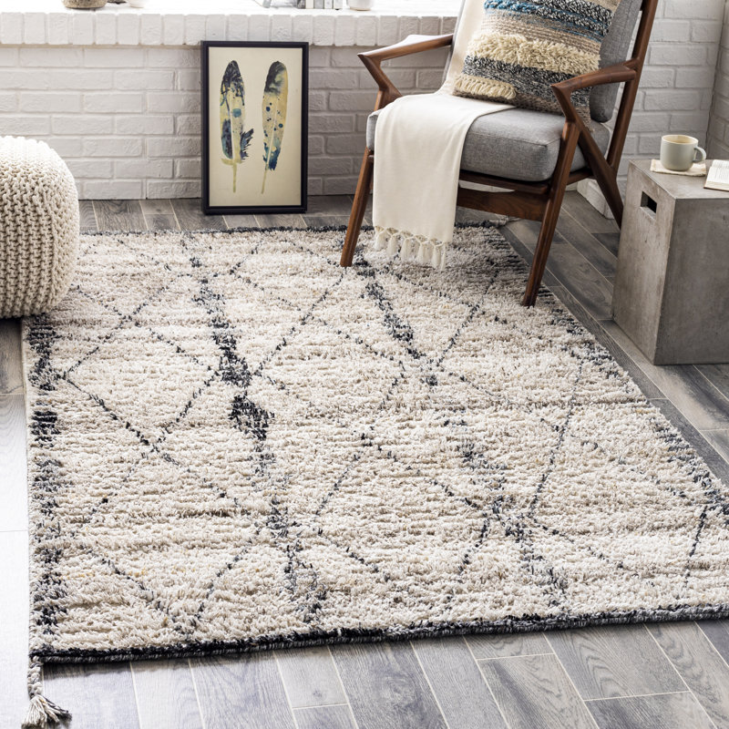 Tapis intérieur / extérieur crème / gris noué à la main Mathias, Rectangle 12 pi x 15 pi