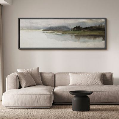 Lake River Landscape " Storm Over Quiet Lake Watercolor Nature Landscape Rustic Retro Art Decor Extra Large Pictures "