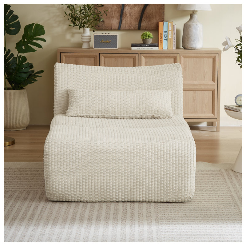 Cream Corduroy Loveseat Sofa - Cloud Boneless Design Modern Modular Sectional for Living Room, Plush Comfort No Assembly