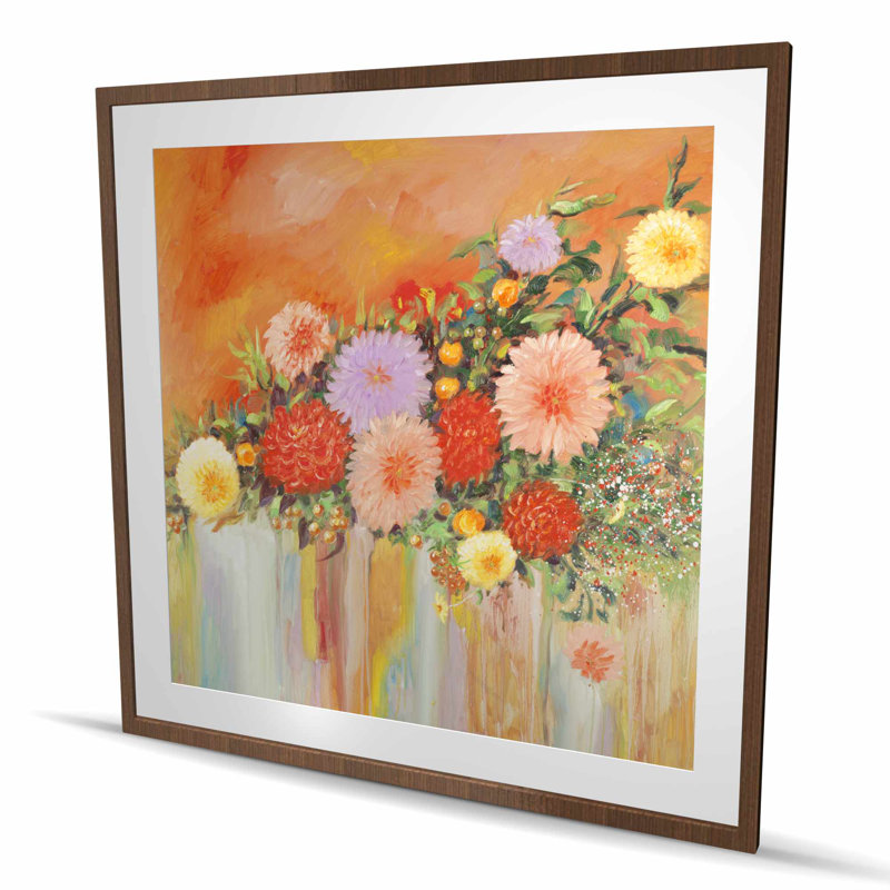 «Colorful Abstract Flowers - Orange Botanical», reproduction encadrée