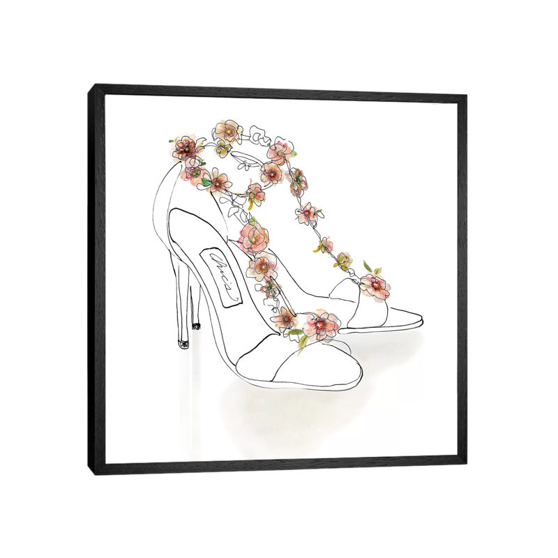 Chic Flower Heels 1 Piece Wall Art on Canvas, 45.72 cm H x 45.72 cm W, Black Framed