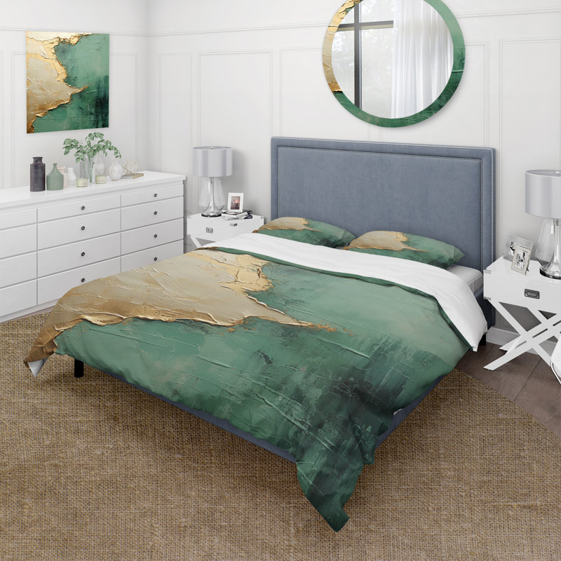 Ensemble de housse de couette peinture abstraite or et vert Fusion II, Housse de couette très grand et 2 très grandes t