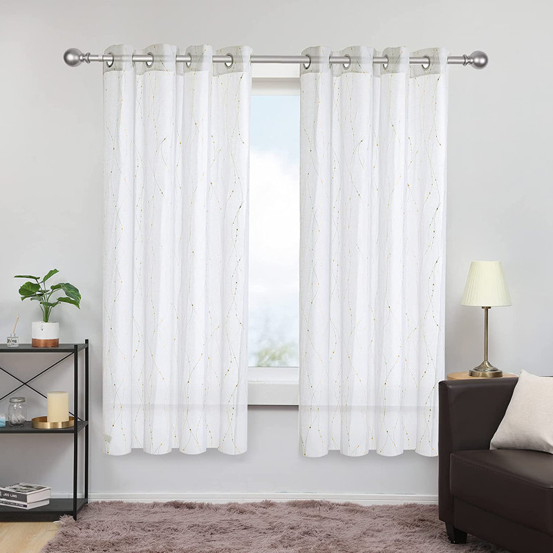 Cassien Sheer Curtain Pair, 52" W x 72" L, White/Gold
