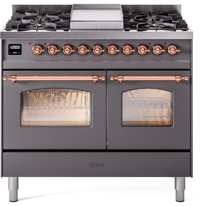 ILVE Nostalgie II 40 in Dual Fuel Range, Natural Gas, Blue Gray/Brass