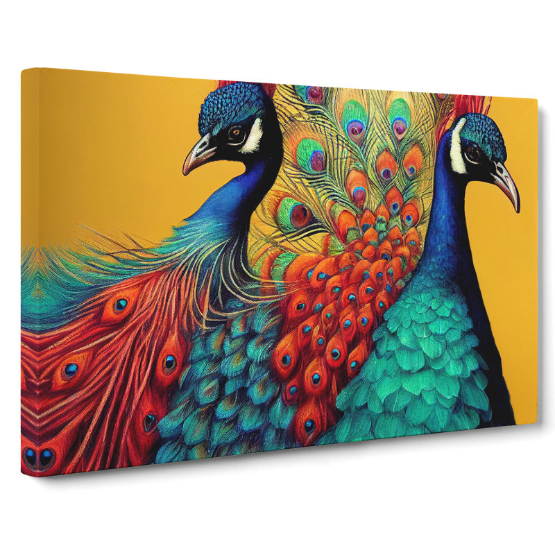 Pair Of Peacocks - Wrapped Canvas Print, 35cm H x 50cm W x 3cm D