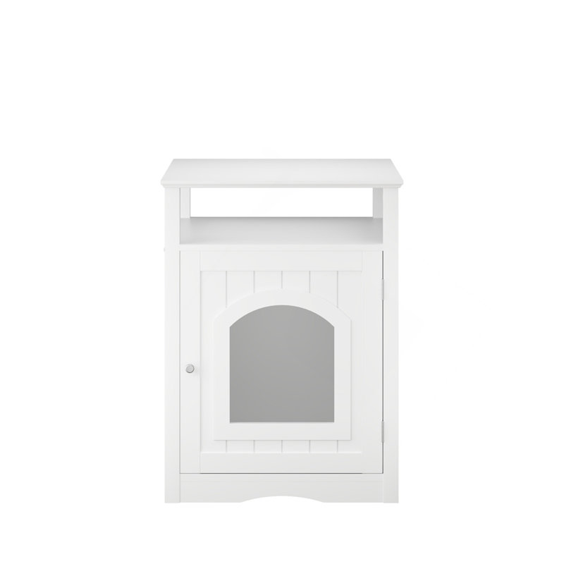 Meuble de litière pour chat, maison de chat d'intérieur en bois avec armoire fermée, meuble de litière caché avec tablette de rangement, table d'appoint moderne pour salon ou chambre à coucher