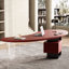 Bureau 2 tiroirs rouge + noir + bois franc incurvé + acier Barenia + acier + acrylique
