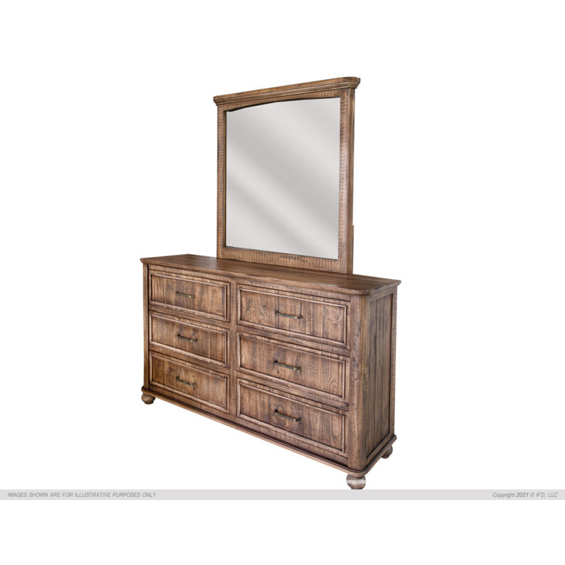Commode double en bois massif à 6 tiroirs de 56,2 po Bleich (Miroir non inclus