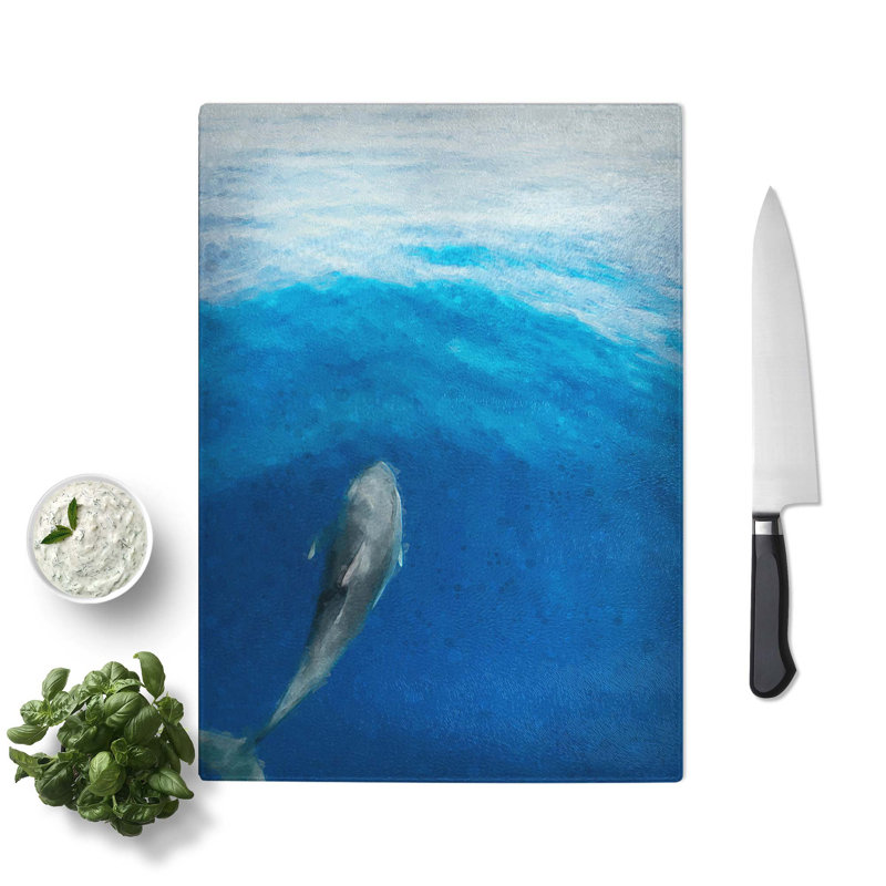 Tempered Glass Singular Dolphin Chopping Board, 20 cm W x 28.5 cm L