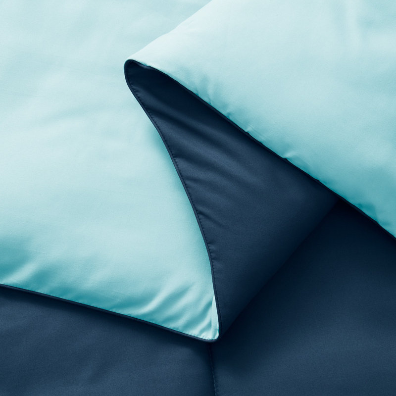 All Season Down Alternative Reversible Comforter Set, Navy/Aqua, Queen Comforter + 2 Standard Shams