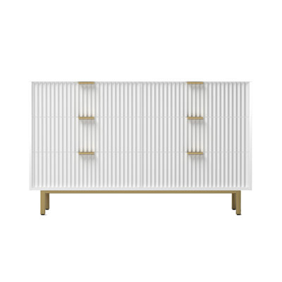 Beth 56 Inch 6 Drawer Dresser, Corrugated Panels Mahogany Wood