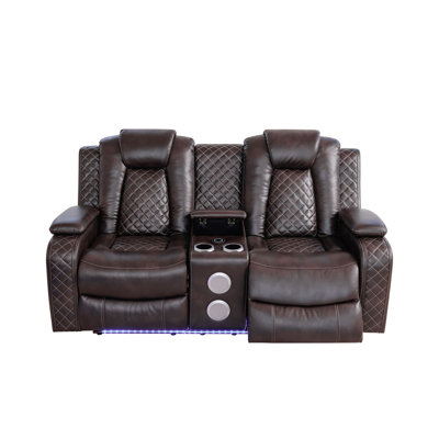 Codrina Faux Leather Reclining Loveseat With Console Storage, Wireless Charger & Built-In Sound