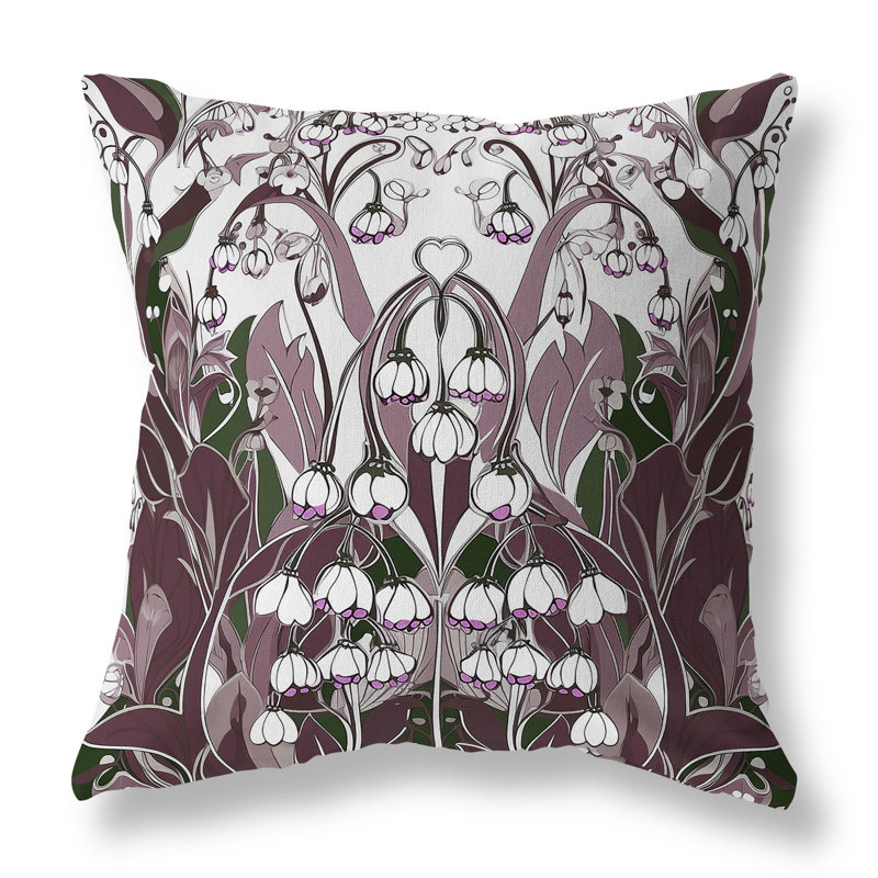 Coussin Lily, H 16 po x l 16 po, Blanc / floral lavande