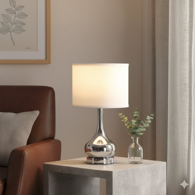 18.75" Corrine Polished Silver Mid-Century Table Lamp