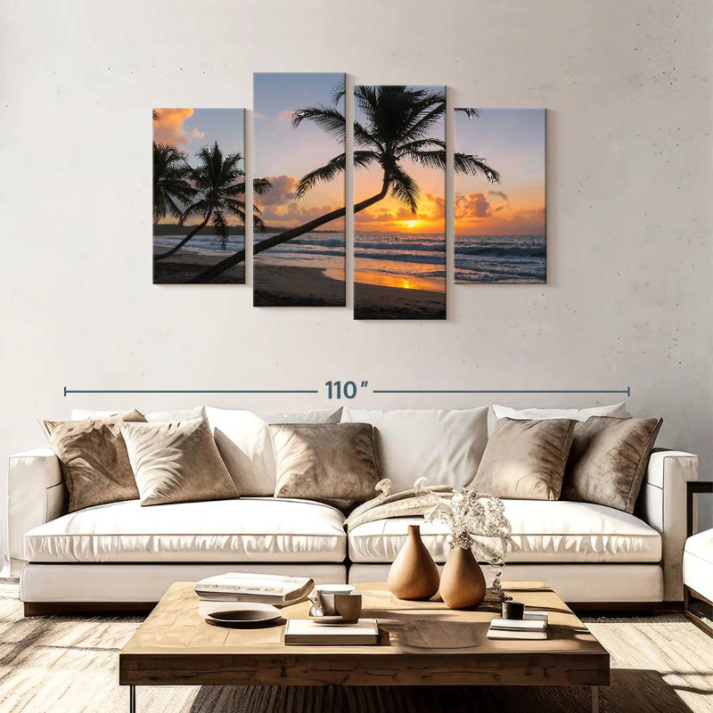 Coucher de soleil sur une île tropicale, H 48 po x l 75 po