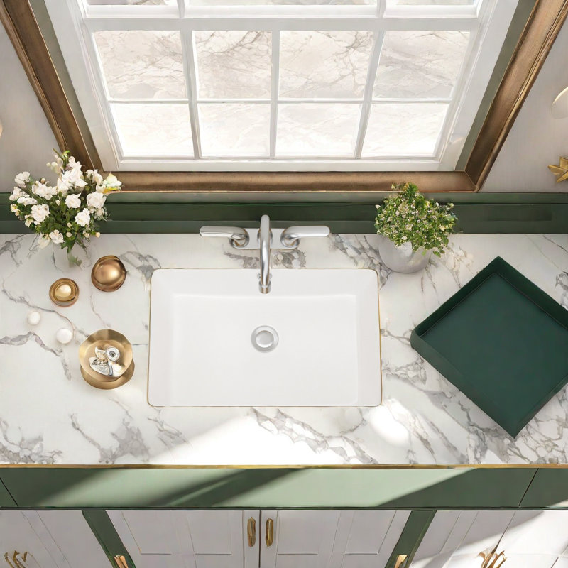 18'' Beige and White Ceramic Rectangular Undermount Bathroom Sink
