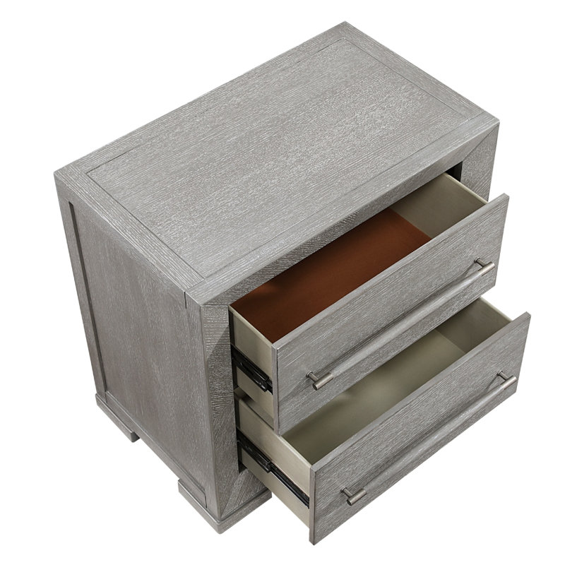 Table de chevet Ova, 2 tiroirs avec cadre avant et poignées décoratives en bois, gris