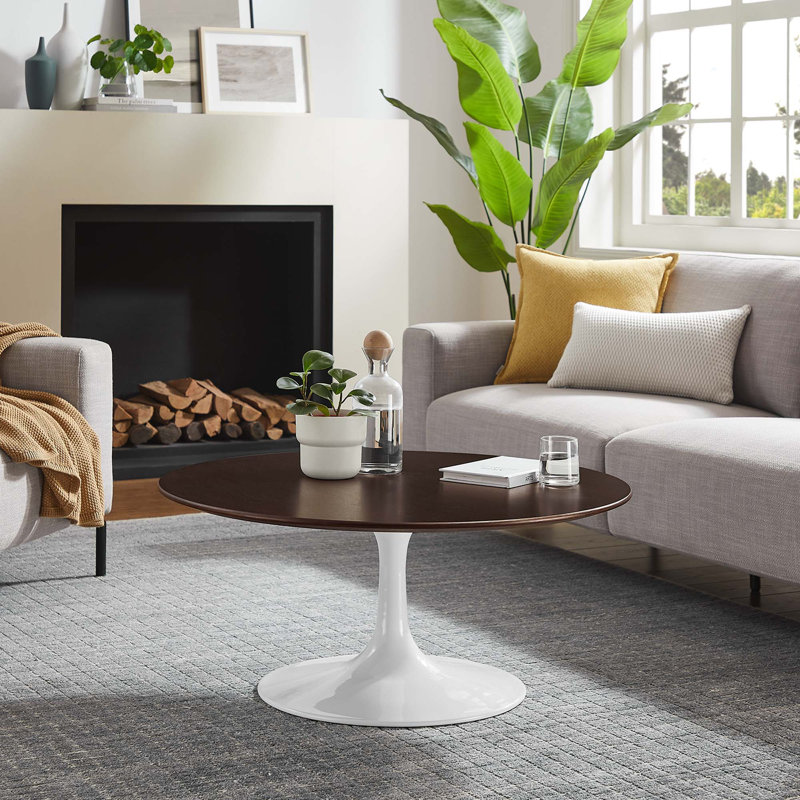 Table basse ronde Lippa, Cerisier, Blanc