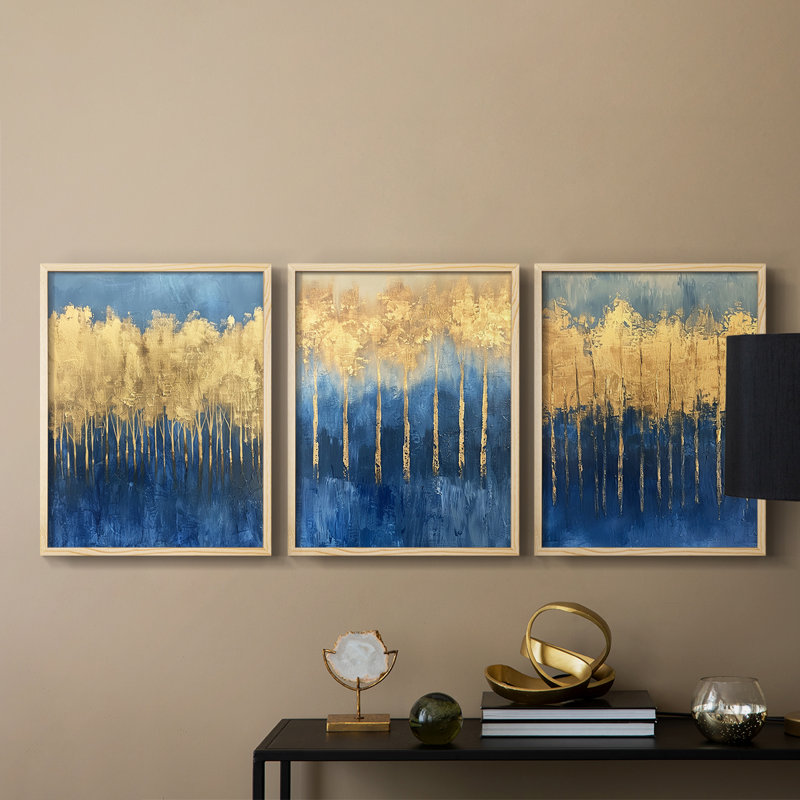 Abstract  Series  II  -Set Of 3 Framed Giclee Prints -Ready to Hang, Natural Framed, 10" H x 8" W