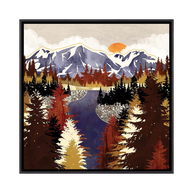 Rivière d'automne - impression, 37" H x 37" W x 1.5" D, Distressed Black Framed Canvas, Aucun mat