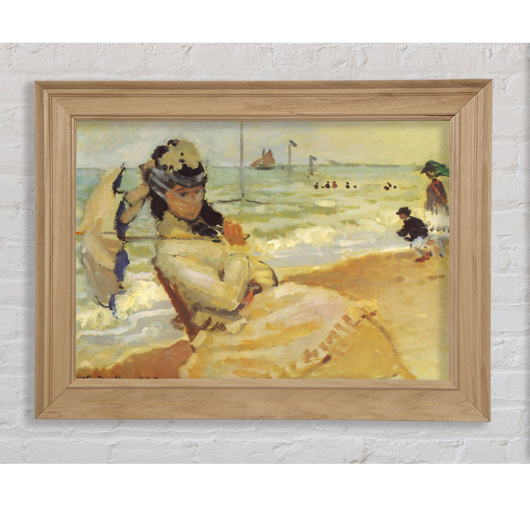 Monet Camille am Strand von Trouville Gerahmter Druck