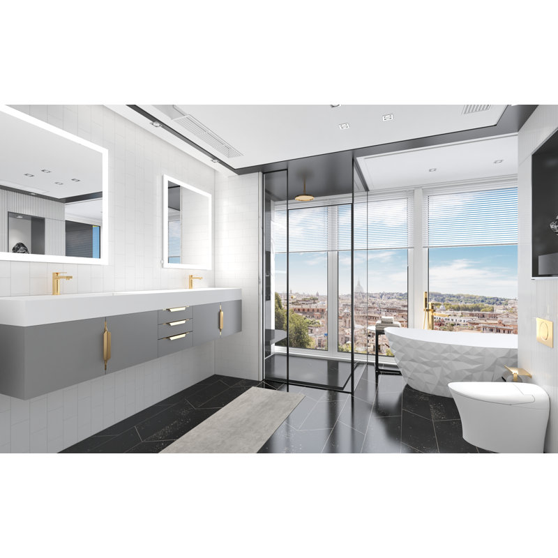 Meuble-lavabo double 84 po avec plateau Amazon, Or, Blanc, Gris