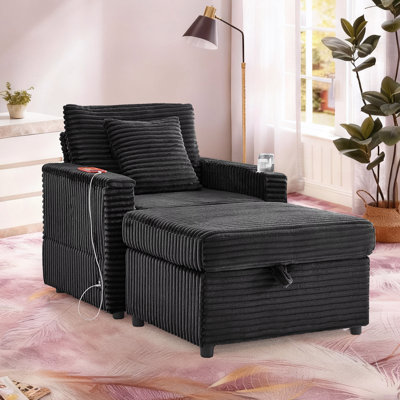 Kamiyla  27" W Multifunctional Corduroy Chaise lounge with Storage Ottoman and Convenient Functions