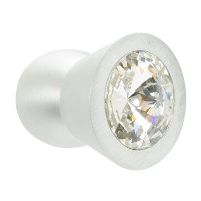 Cone aluminum knob; 18mm clear crystals; in Satin Nickel