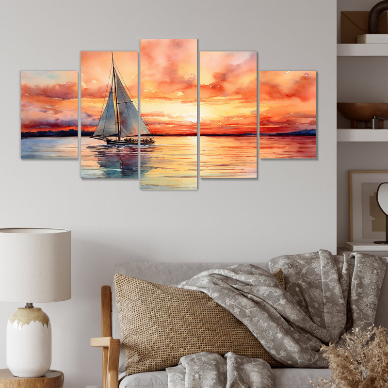 Couleurs pastel voilier coucher de soleil «V»