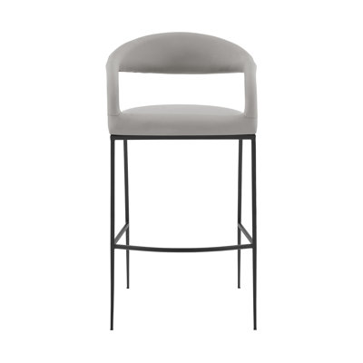 Gassville Modern Counter or Bar Height Barstool with Arms and Open Low Back in Iron Frame and Faux Leather