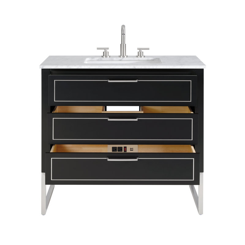Markham 36'' W Single Vanity, Midnight Black, Carrara Marble, Brushed Nickel