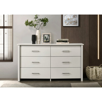Commode 6 tiroirs l 57 po avec poignées argent