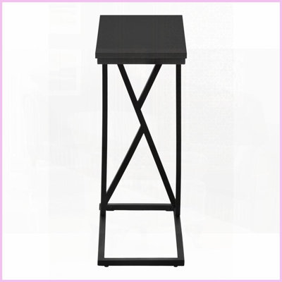 Space-Saving Contemporary C-Shaped Coffee Table - Black Laminate &amp; Metal for Sofa Side/Snack Use