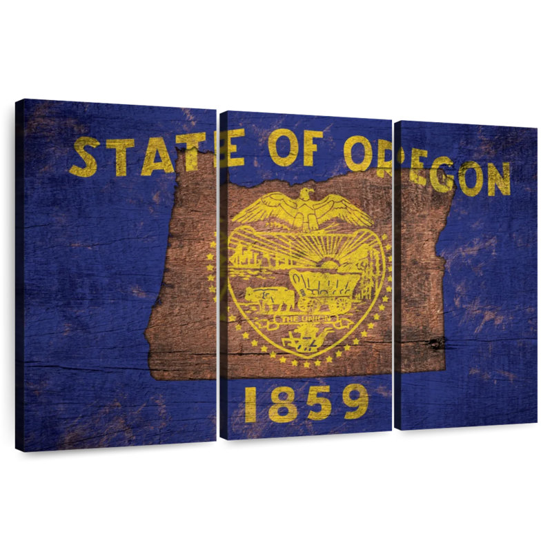 State Map Over Oregon Flag, 20" H x 33" W