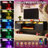  Bhhatu Modern Floating 80" Fireplace TV Stand with Storage & High Gloss Geometric Doors, Black/White-2020709900-2020709899