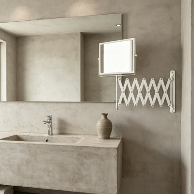 Miroir mural pivotant à deux côtés avec grossissement 5X, bras d'extension de 30 pouces, miroir de meuble-lavabo réglable pour la salle de bain, grossissement 1X et 5X, chrome et blanc, J2020C
