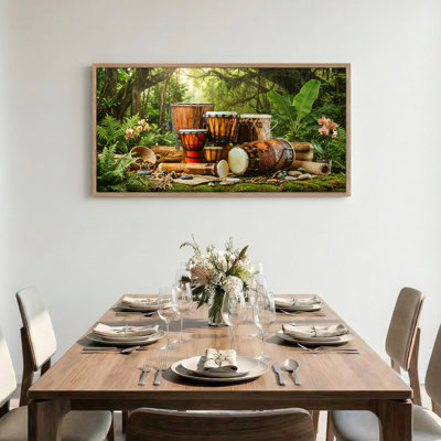 Nature Drums Canvas Framed Wall Art Oil Painting Print Set Of 1，48 x 24 inch