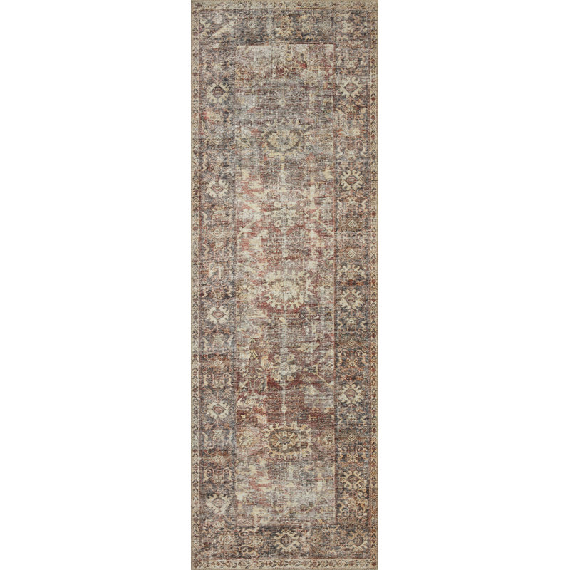 Georgie Ivory and Brown Floral Motif Synthetic Runner Rug
