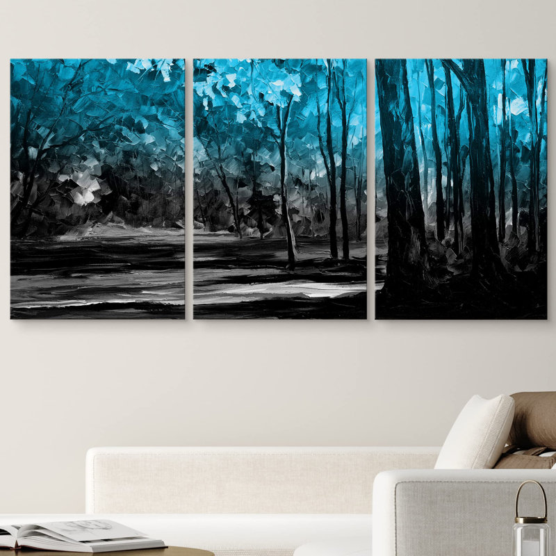 Arbre bleu forêt, décorations murales abstraites pour la maison et le salon, Toile tendue, H 24 po x l 48 po