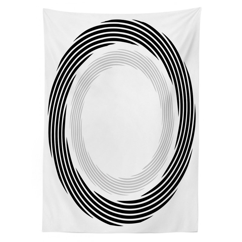 Spires Tablecloth, Abstract Circular Element With Interlace Spinning Concentric Rings Simplistic Artwork, Rectangular Table Cover For Dining Room Kitchen Decor, 52" X 70", Black