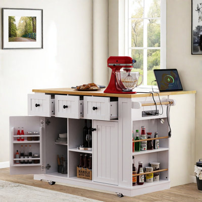 Chariot de cuisine avec plateau en bois manufacturé Braidon