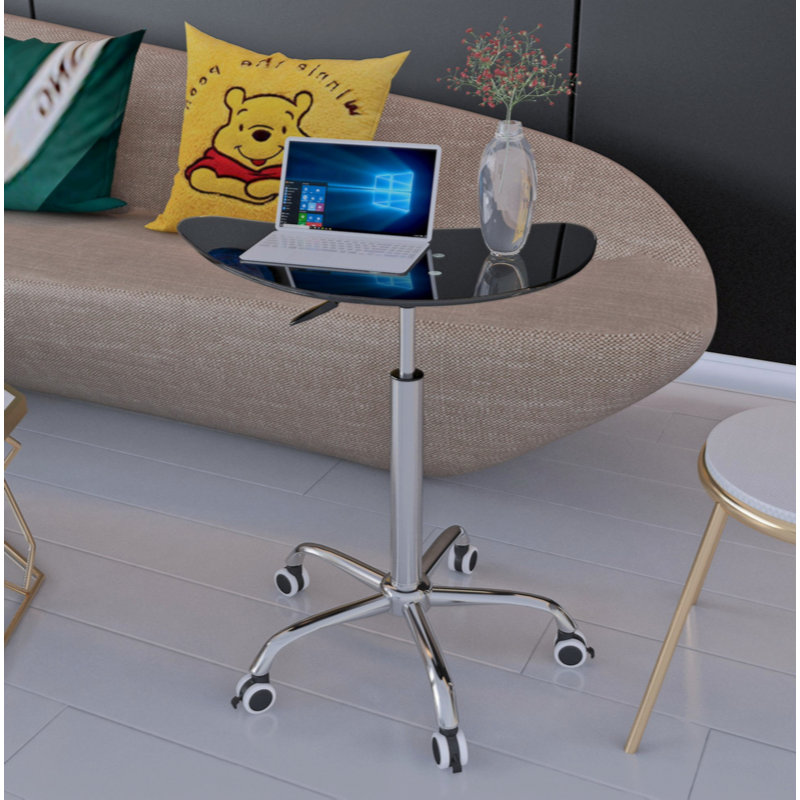 Adjustable Height Tempered Glass Table Desk Table With Lockable Wheels(Adjustable Range 24.2 "~32.7 ")