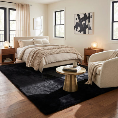Miami Collection Velvety Plush Shag Rug, Black