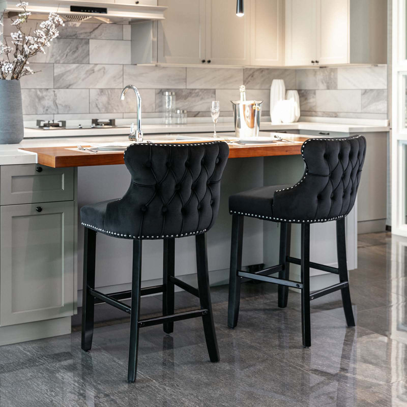 Tevy Upholstered Counter Stool, Black, 4