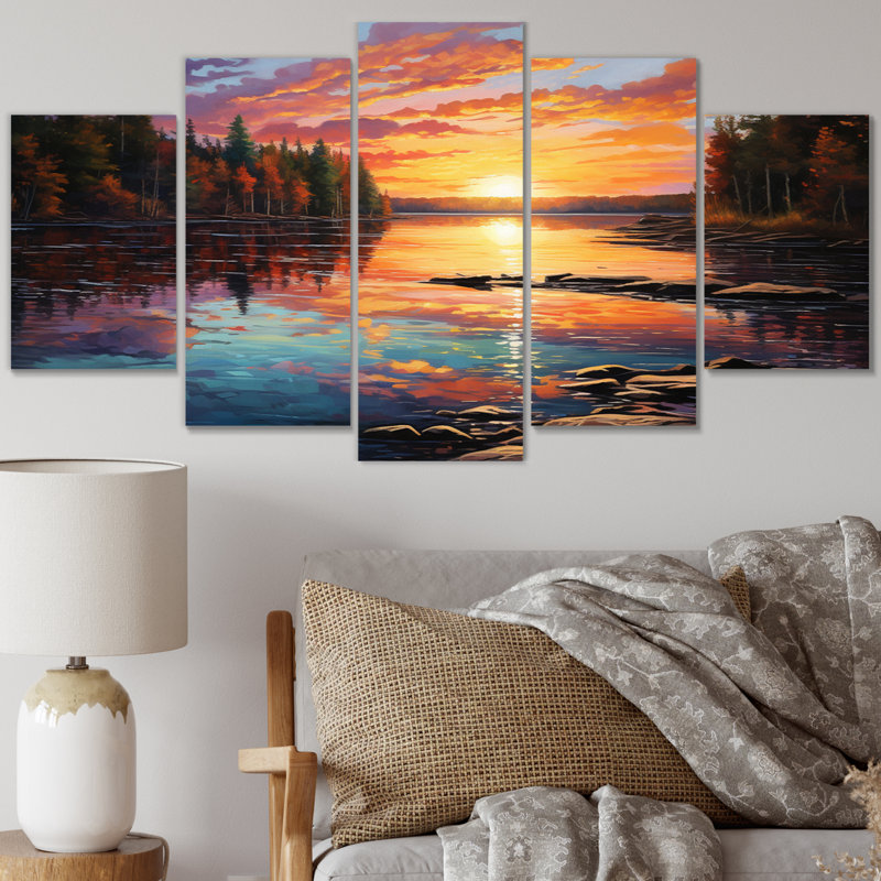 Canada Morning Reflections I - Landscapes Canvas Art Print - 5 Panels