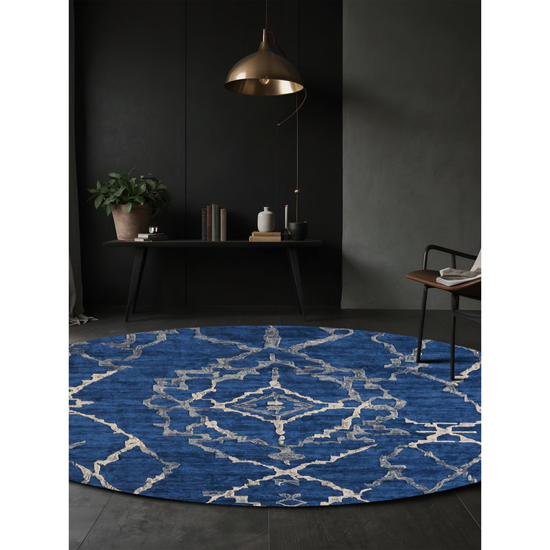 Machine Washable Blue Area Rug, Round 3'