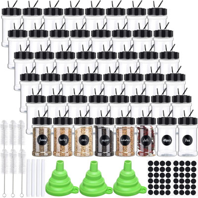 48 Pcs Clear Plastic Spice Jars Spice Bottles with Shaker Lids Plastic Seasoning Containers