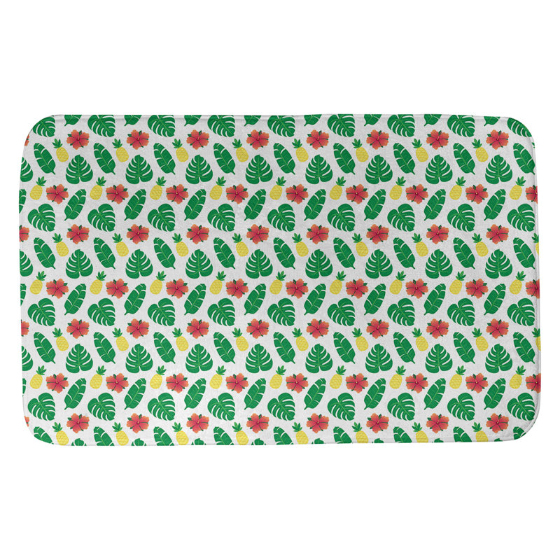 Tapis de salle de bain tropical Avicia, l 17 po x L 24 po, Vert / rouge / blanc cassé